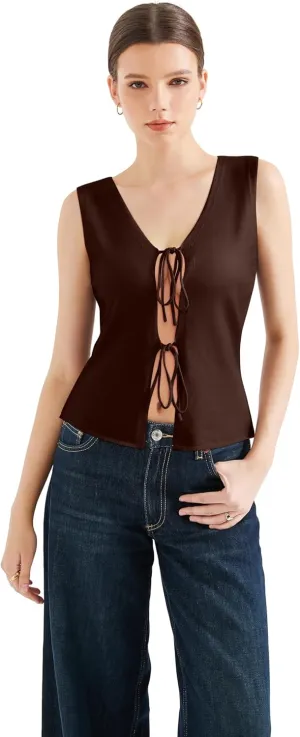 SUUKSESS Women Sexy Tie Front Top Summer Trendy Tops Vest Y2K Tank Tops