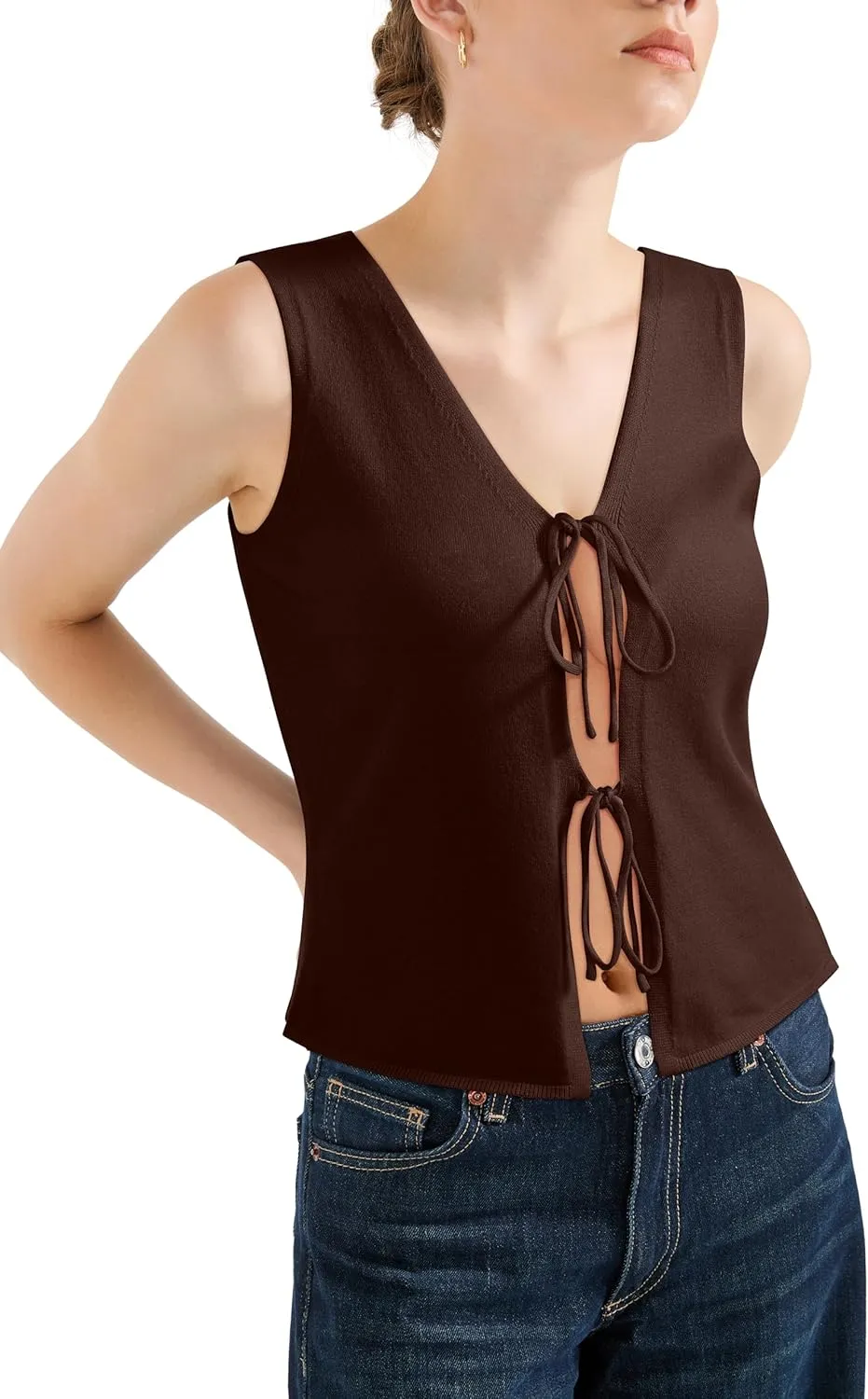 SUUKSESS Women Sexy Tie Front Top Summer Trendy Tops Vest Y2K Tank Tops