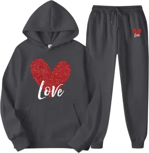 Sweatsuits Women 2 Piece Outfit Two Piece Tracksuit Sets Heart Print Hoodies and Sweatpants Fall Fashion Clothes 2025