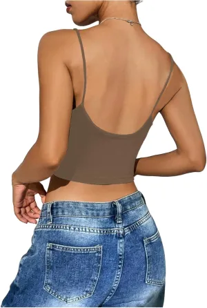 SweatyRocks Women's Basic Spaghetti Strap Scoop Neck Backless Slim Fit Camisole Crop Top