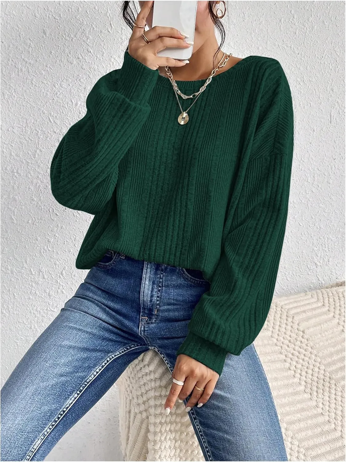 SweatyRocks Women's Criss Cross Round Neck Pullover Sweaters Long Sleeve Loose Cut Out Back Knit Tee Tops Backless Shirts