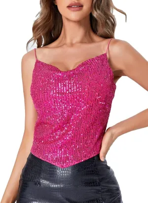 SweatyRocks Women's Sleeveless Sparkle Sequin Cami Crop Top Spaghetti Strap Party Tops