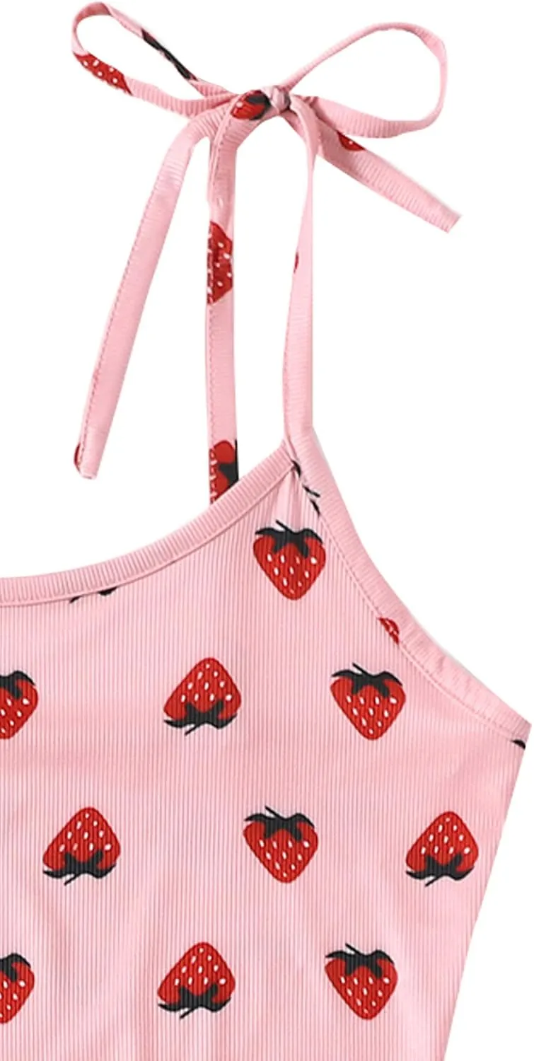 SweatyRocks Women's Summer Strawberry Print Cami Top and Shorts Sleepwear Pajamas Set