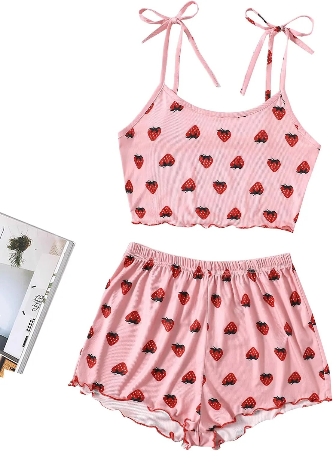 SweatyRocks Women's Summer Strawberry Print Cami Top and Shorts Sleepwear Pajamas Set