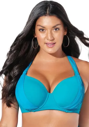 Swimsuits For All Women's Bra Sized Drape Front Underwire Bikini Top (Plus