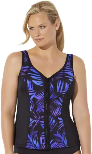 Swimsuits For All Women's Chlorine Resistant Sweetheart Zip Front Tankini Top (Plus