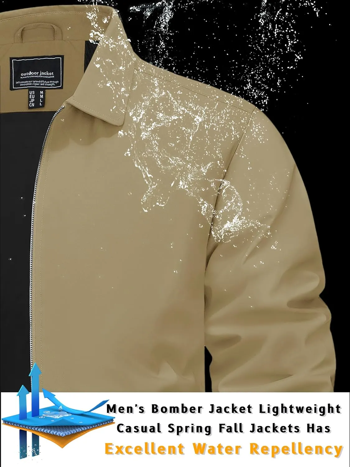 TACVASEN Mens Lightweight Windbreaker Full Zip Up Laydown Collar Jackets Light Casual Coat with Zip Pockets