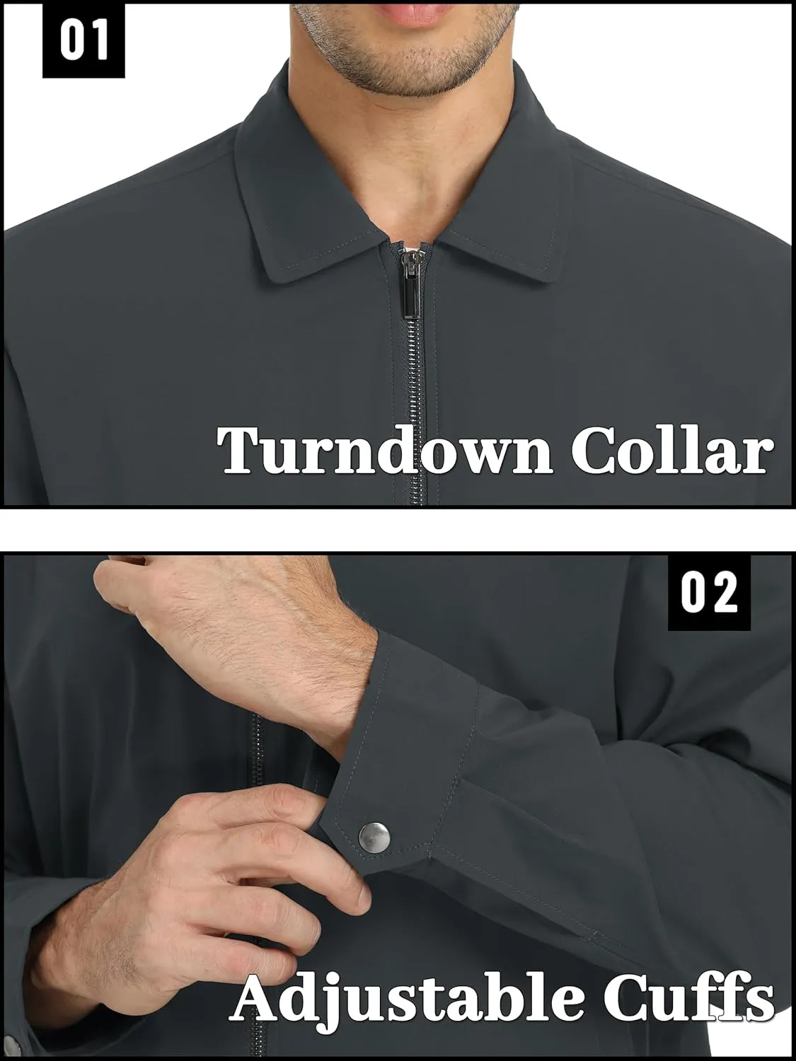 TACVASEN Mens Lightweight Windbreaker Full Zip Up Laydown Collar Jackets Light Casual Coat with Zip Pockets