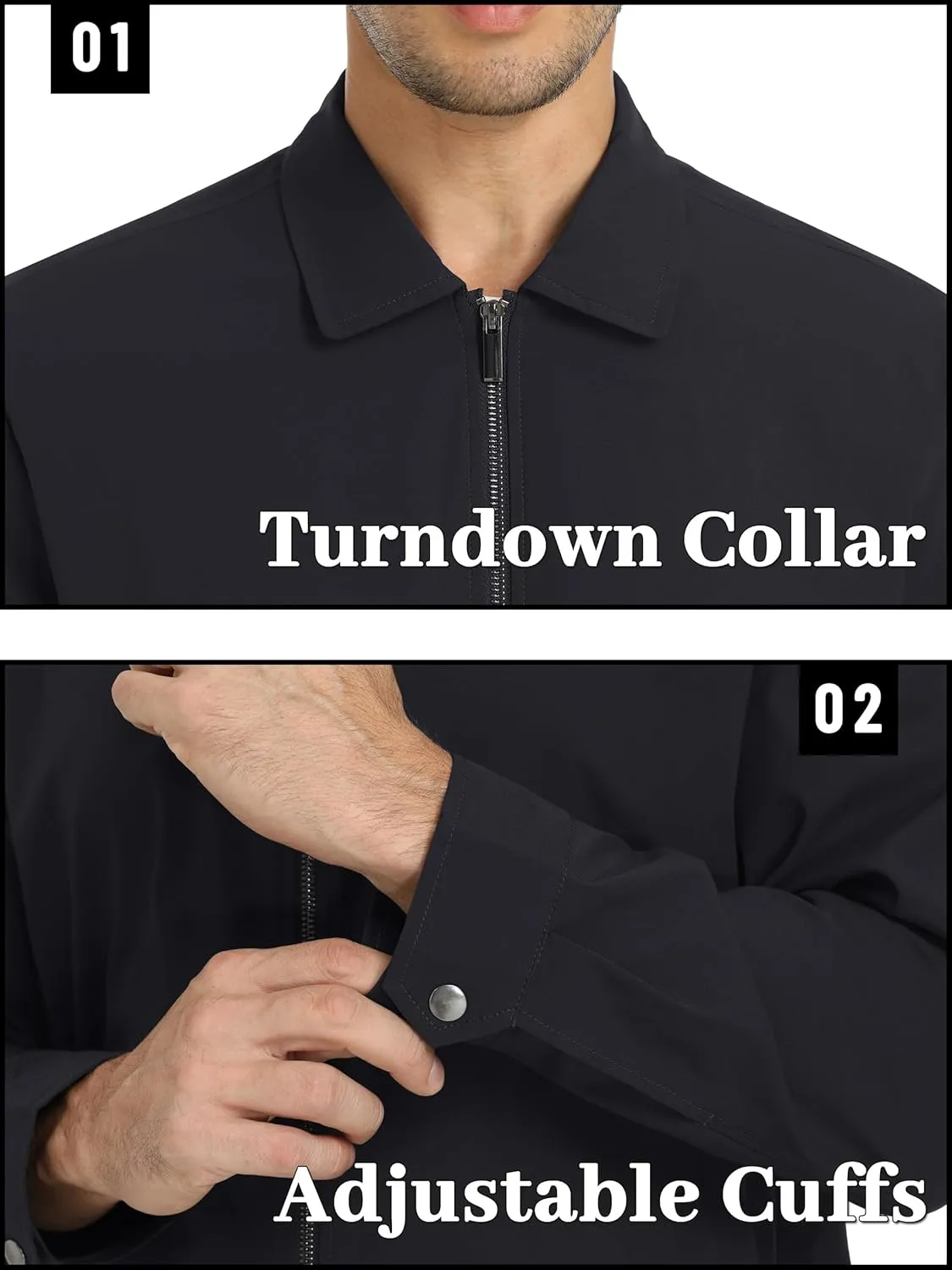 TACVASEN Mens Lightweight Windbreaker Full Zip Up Laydown Collar Jackets Light Casual Coat with Zip Pockets