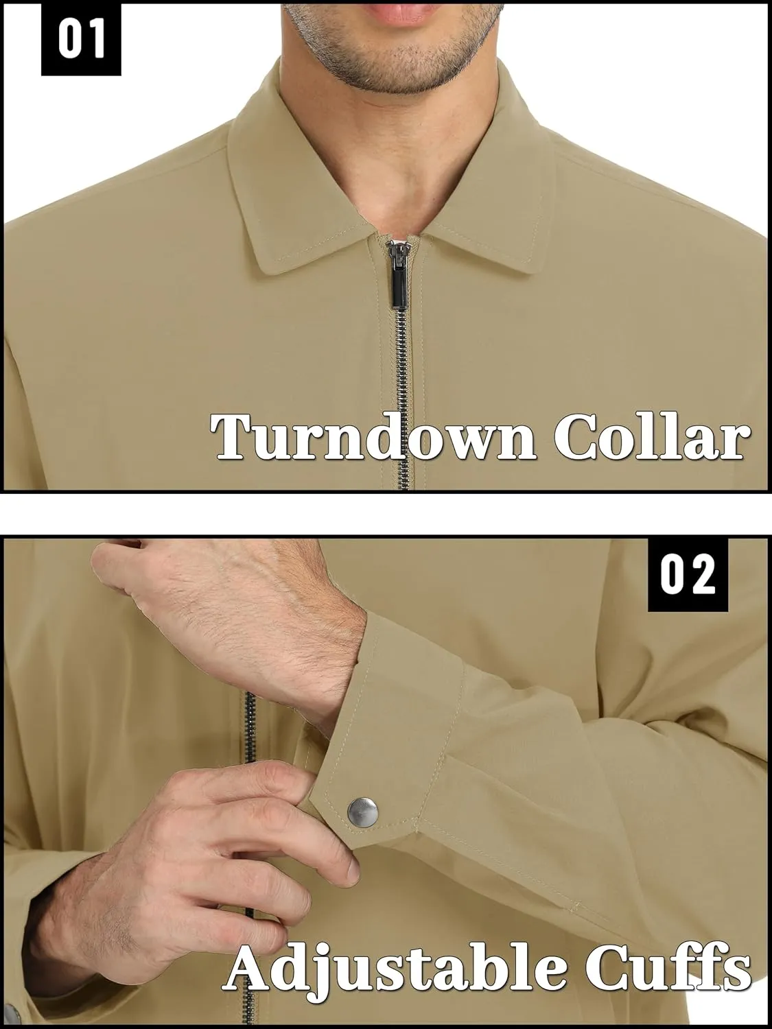 TACVASEN Mens Lightweight Windbreaker Full Zip Up Laydown Collar Jackets Light Casual Coat with Zip Pockets