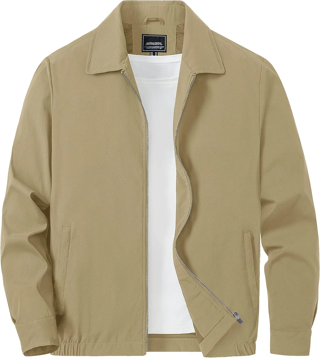TACVASEN Mens Lightweight Windbreaker Full Zip Up Laydown Collar Jackets Light Casual Coat with Zip Pockets