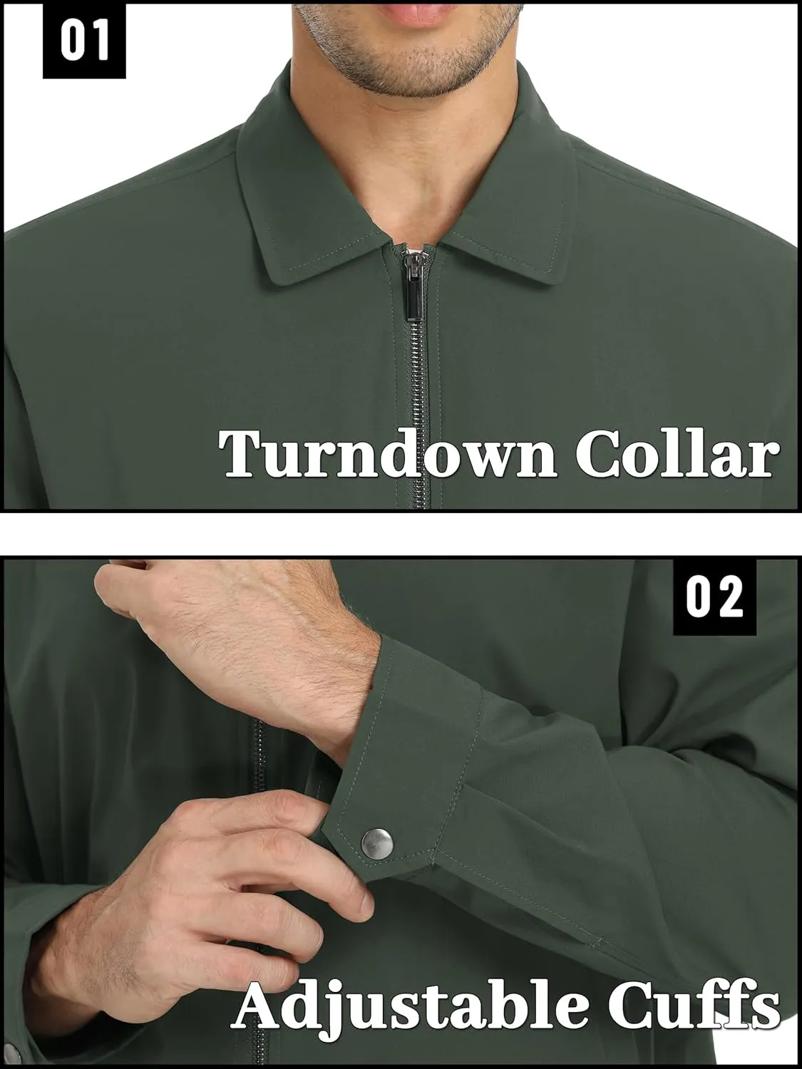TACVASEN Mens Lightweight Windbreaker Full Zip Up Laydown Collar Jackets Light Casual Coat with Zip Pockets