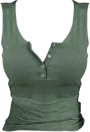 Tank Tops for Women Summer Casual Cropped Ribbed Sleeveless Camisole Tops Button V Neck Henley Shirt Clothes 2025