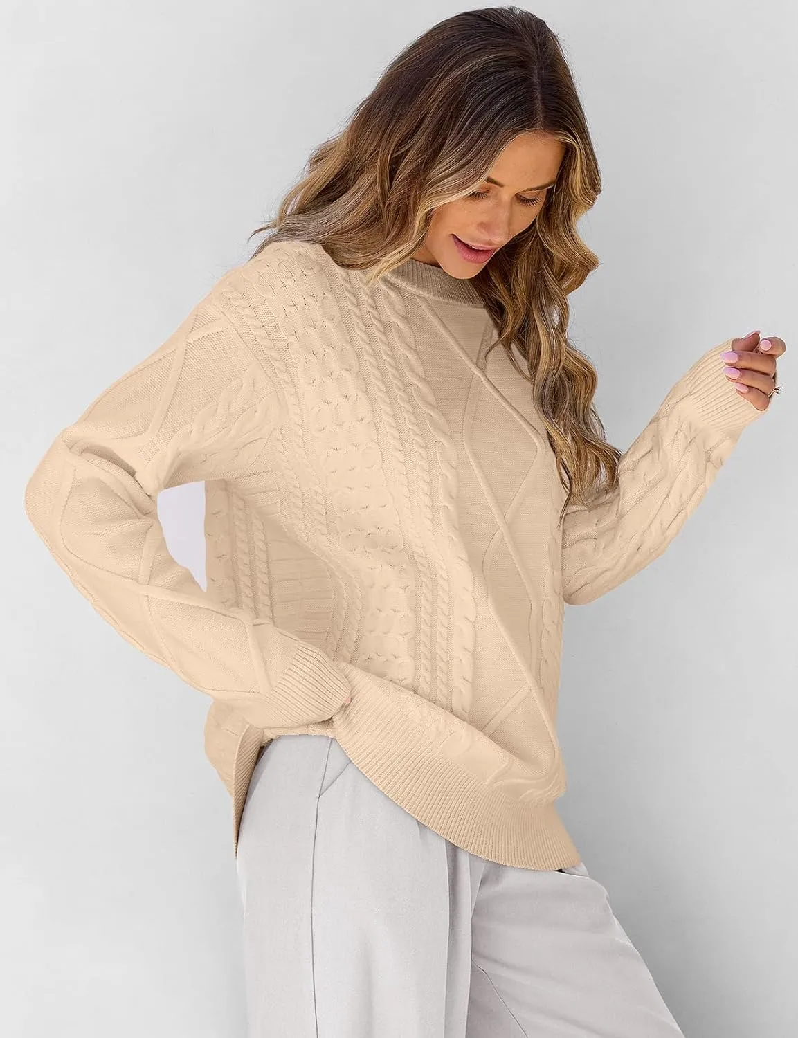 TARSE Womens Oversized Sweater Cable Knit Unisex Vintage Chunky Pullover Sweater Baggy Loose Fall Winter