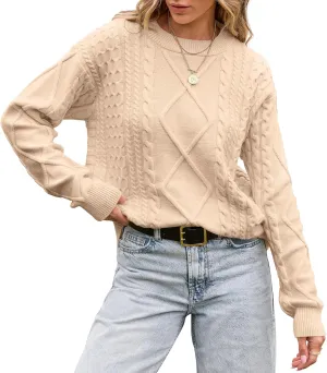 TARSE Womens Oversized Sweater Cable Knit Unisex Vintage Chunky Pullover Sweater Baggy Loose Fall Winter