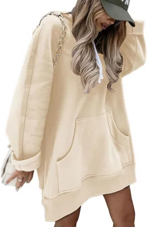 The Oversized Hoodie Dress Women, Women's Casual Pullover Sweatshirt Long Sleeve Split Hem Hoodie Dress with Pocket