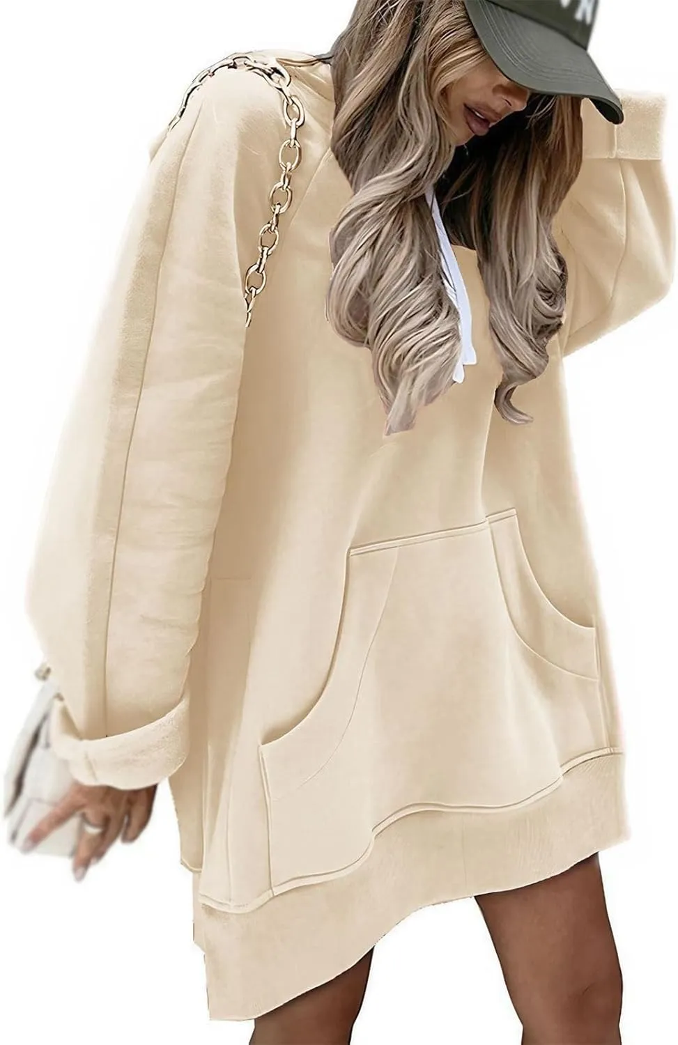 The Oversized Hoodie Dress Women, Women's Casual Pullover Sweatshirt Long Sleeve Split Hem Hoodie Dress with Pocket