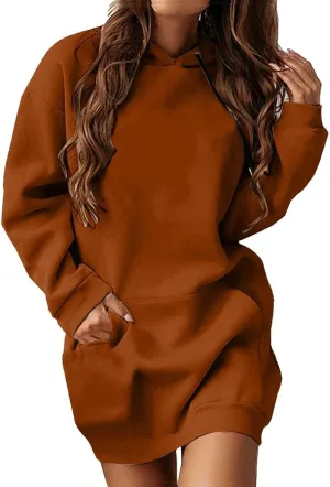 The Warmy Oversized Hoodie Dress for Womens Long Sleeve Pullover Tops with Pocket Fashion Fall Winter Hood