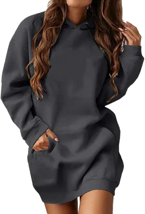 The Warmy Oversized Hoodie Dress for Womens Long Sleeve Pullover Tops with Pocket Fashion Fall Winter Hood