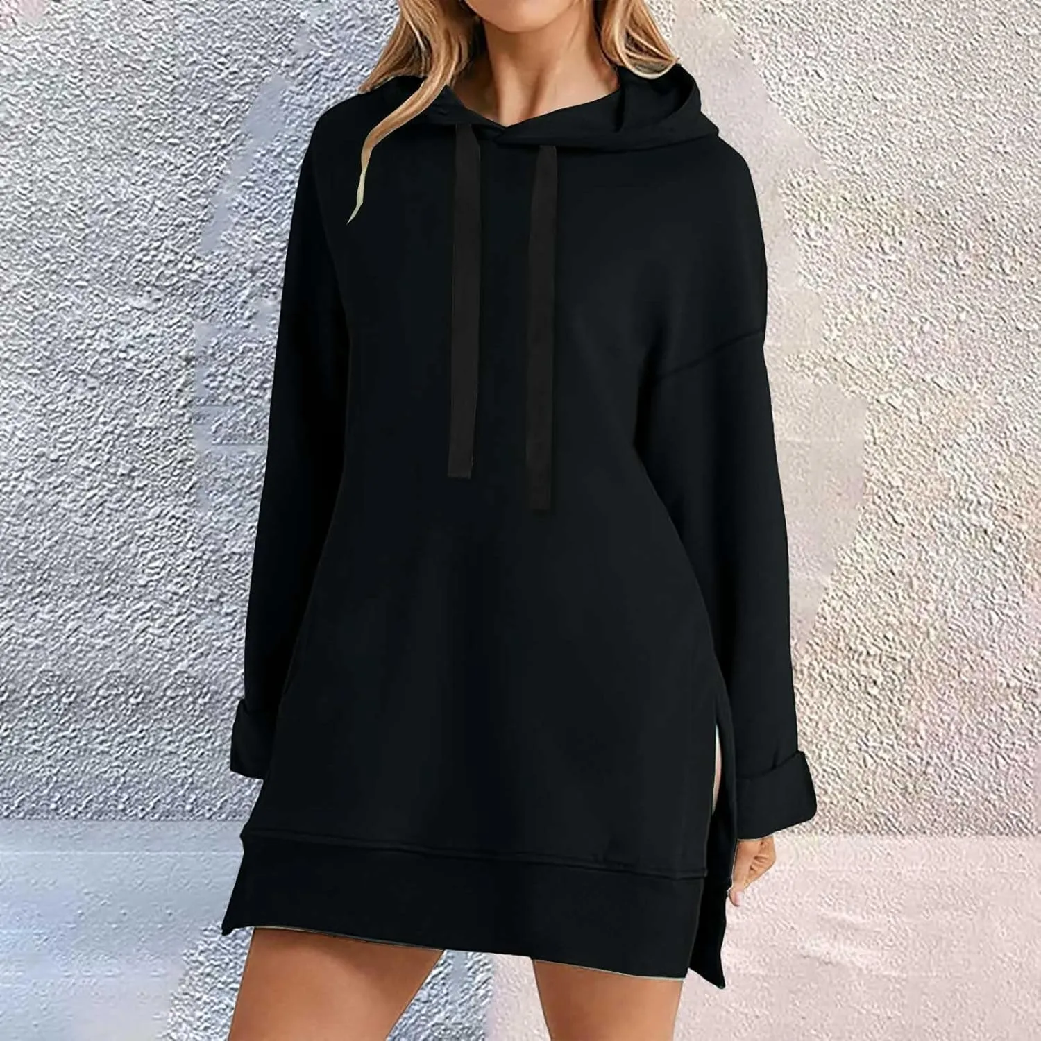 The Warmy Oversized Hoodie,Casual Oversized Hoodie Dress For Women Pullover Long Sweatshirt Split Hem With Pockets
