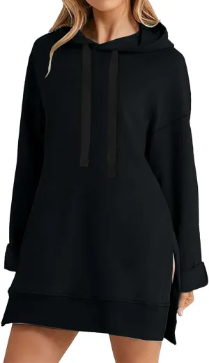 The Warmy Oversized Hoodie,Casual Oversized Hoodie Dress For Women Pullover Long Sweatshirt Split Hem With Pockets