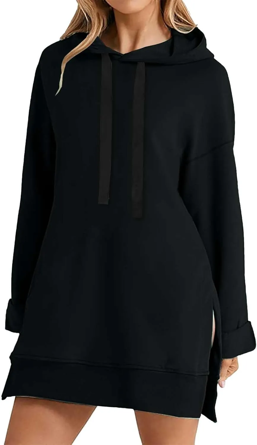 The Warmy Oversized Hoodie,Casual Oversized Hoodie Dress For Women Pullover Long Sweatshirt Split Hem With Pockets