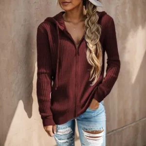 TIAFORD Women Zip Up Cardigan Sweater Oversized Long Sleeve Drawstring Hoodie Sweater Knit Open Front Hooded Outwear Coat
