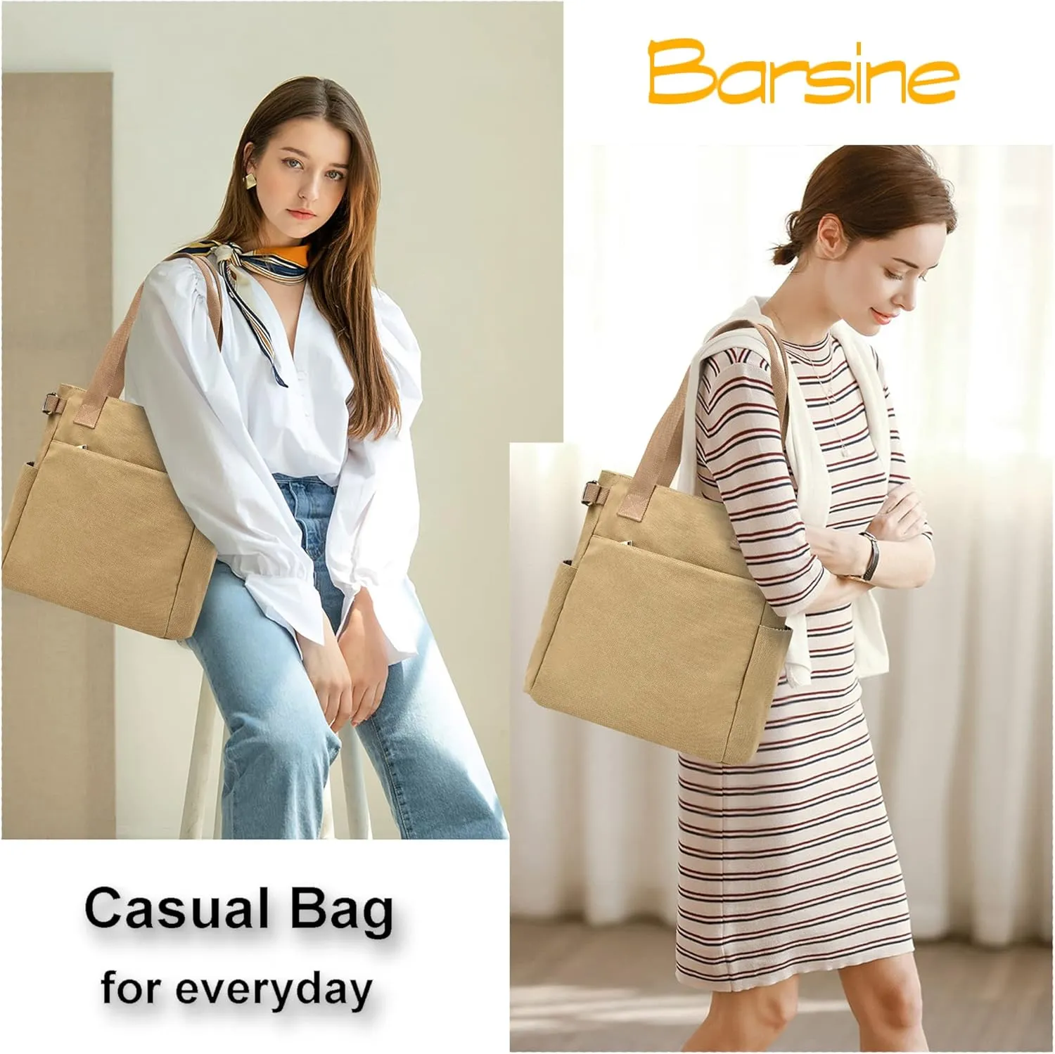 Tote Bags for Women Canvas Top Handle Bag Lightweight Shoulder Handbag with Pockets