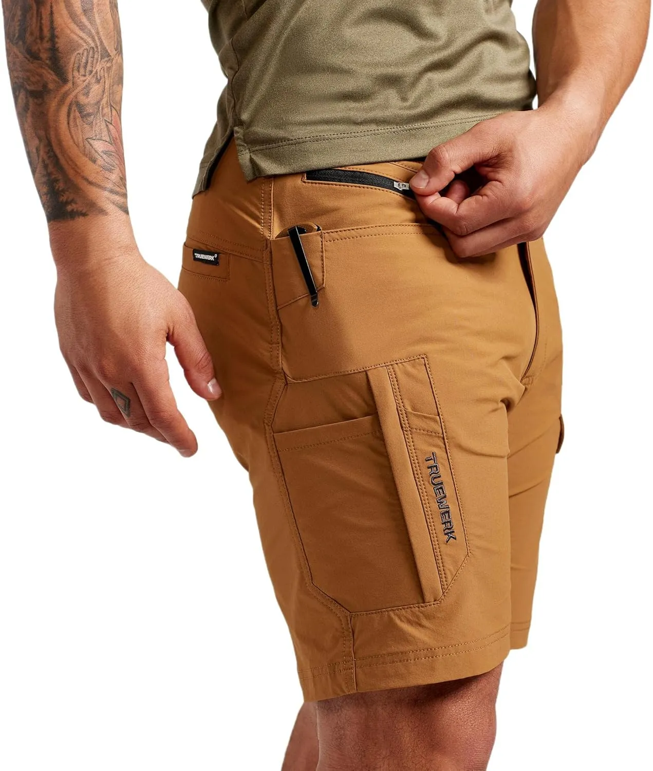 TRUEWERK Mens Work Shorts - T1 Werkshorts, Moisture Wicking, Multi-Pocket, Tactical Cargo Shorts with 4-Way Stretch