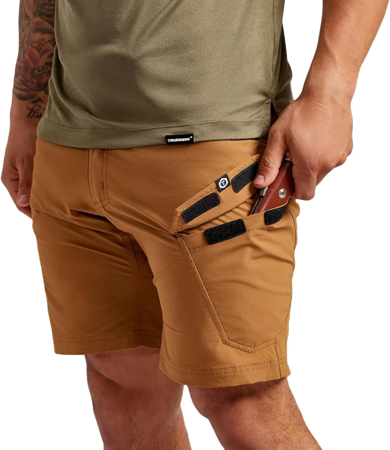 TRUEWERK Mens Work Shorts - T1 Werkshorts, Moisture Wicking, Multi-Pocket, Tactical Cargo Shorts with 4-Way Stretch