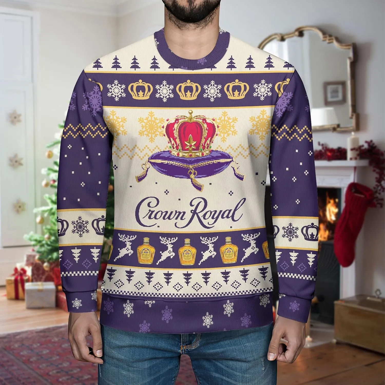 Ugly Christmas Sweater, Holiday Crewneck Cardigan for Women Men, Long Sleeve Knit Pullover Gifts for Christmas