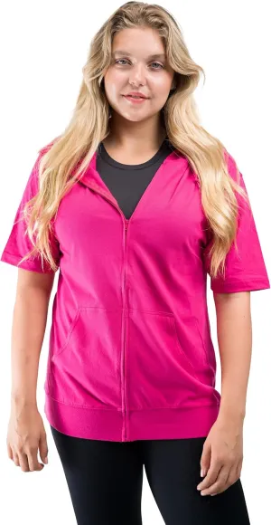 Unisex Casual Short Sleeve Zip Hoodie, Lightweight Jersey Zip Up Hoodie for Men and Women