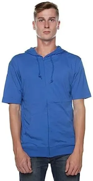 Unisex Casual Short Sleeve Zip Hoodie, Lightweight Jersey Zip Up Hoodie for Men and Women