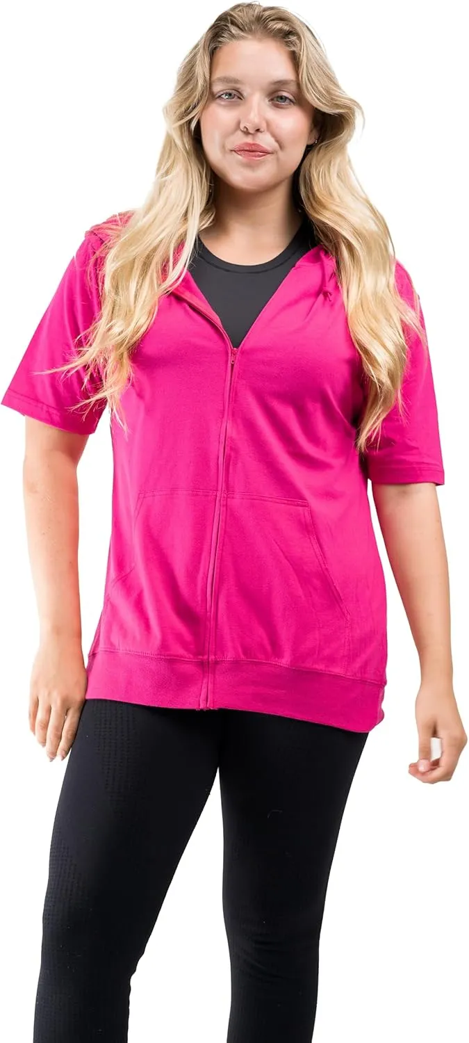 Unisex Casual Short Sleeve Zip Hoodie, Lightweight Jersey Zip Up Hoodie for Men and Women