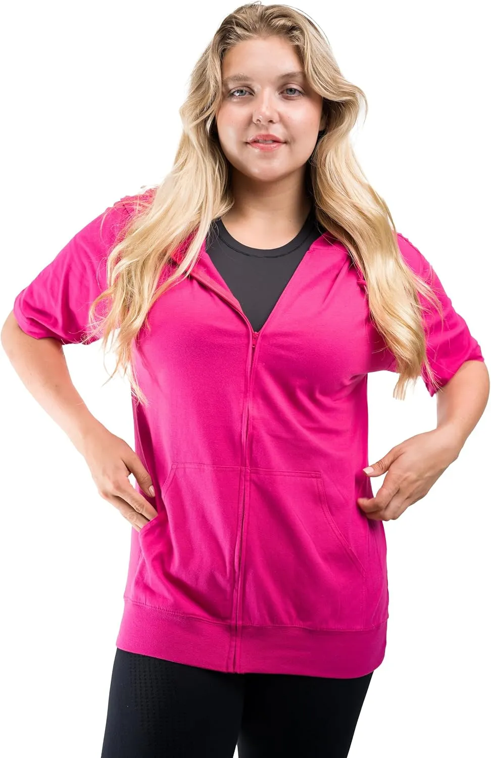 Unisex Casual Short Sleeve Zip Hoodie, Lightweight Jersey Zip Up Hoodie for Men and Women