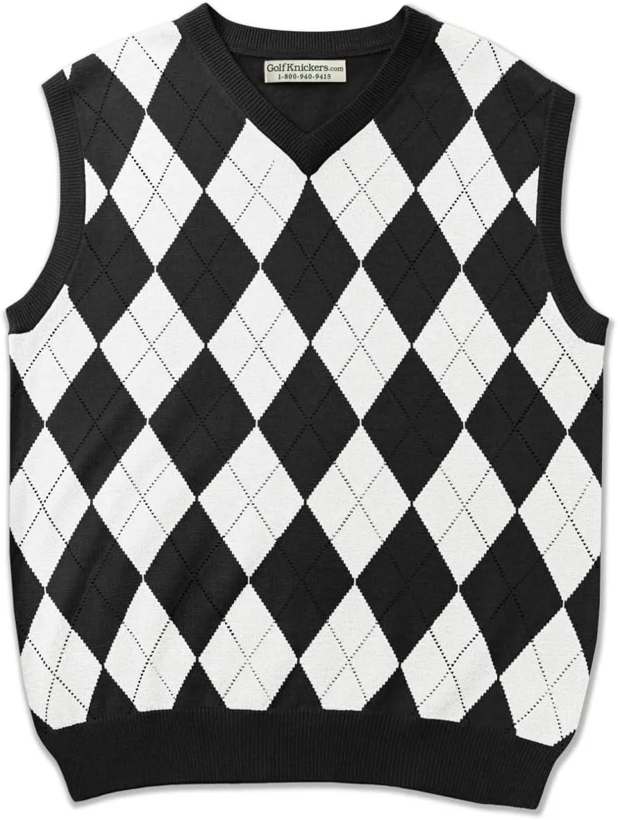 V-Neck Argyle Golf Sweater Vests - GolfKnickers: Mens - Pullover - (EE-6Z)