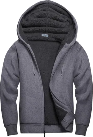 V VALANCH Men Hoodie Zip Up Winter Sherpa Lined Sweatshirt Heavyweight Thick Warm Fleece Jacket
