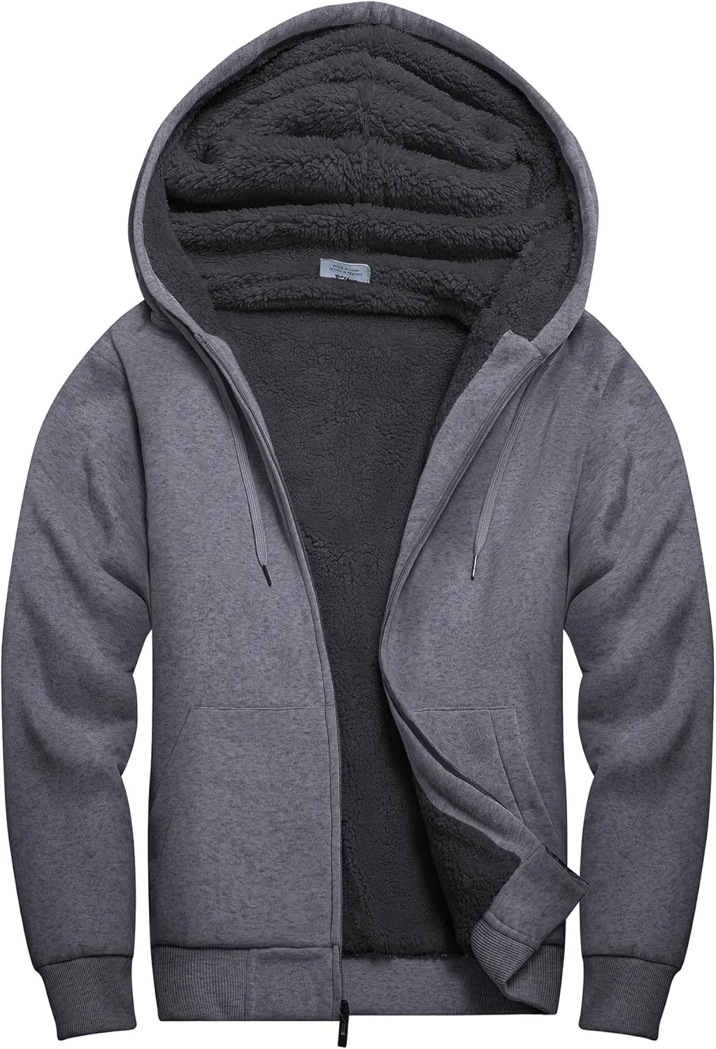 V VALANCH Men Hoodie Zip Up Winter Sherpa Lined Sweatshirt Heavyweight Thick Warm Fleece Jacket
