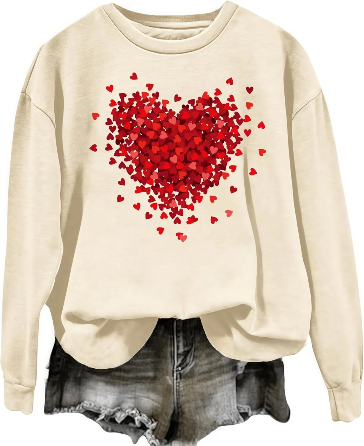 Valentine's Day Women's Funny Love Heart Graphic Shirt - Casual Long Sleeve Pullover Top