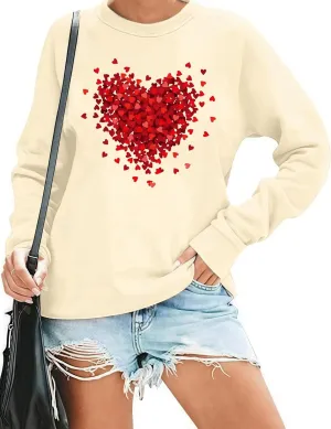 Valentine's Day Women's Funny Love Heart Graphic Shirt - Casual Long Sleeve Pullover Top