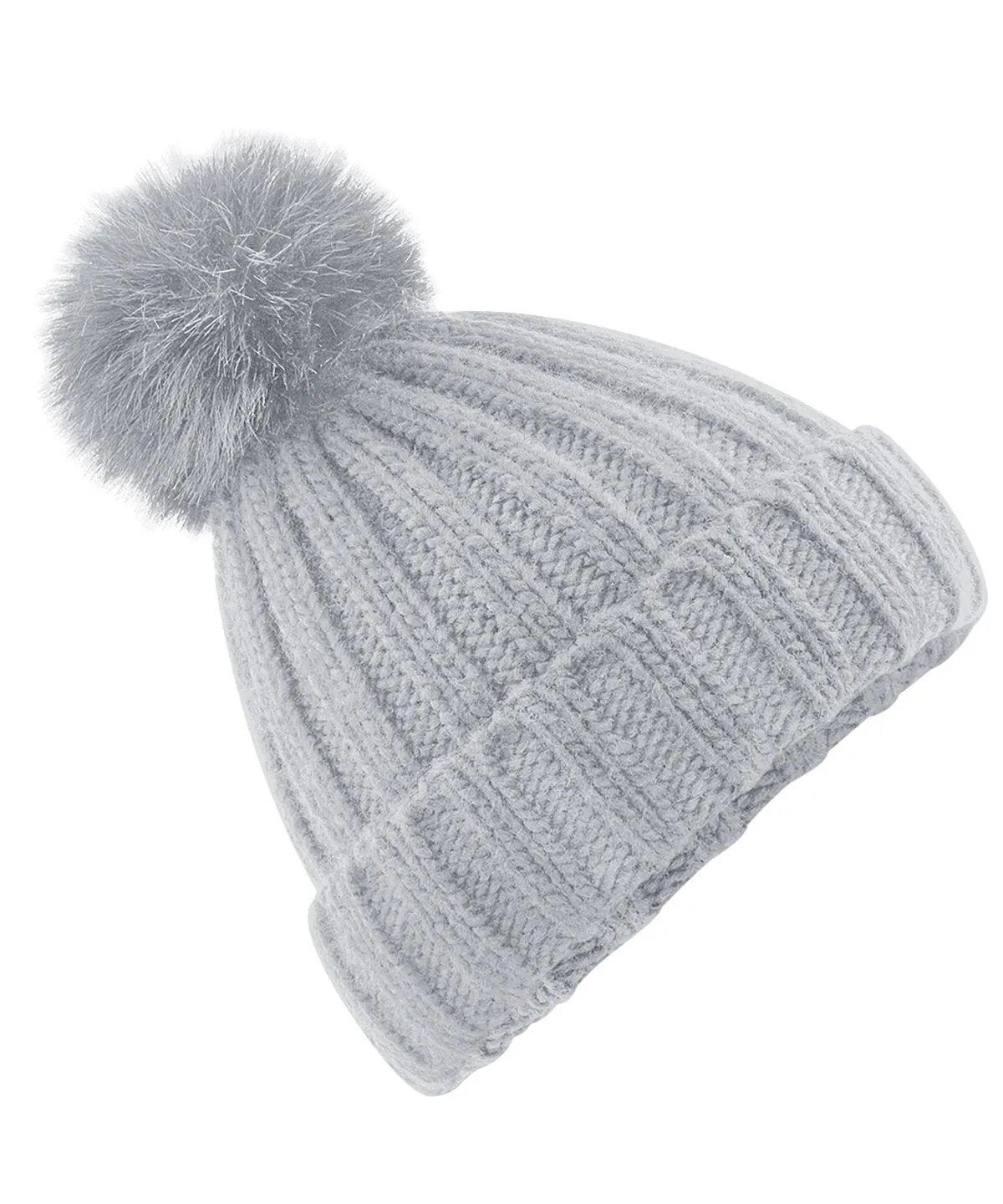 Verbier fur pop pom chunky beanie | Light Grey