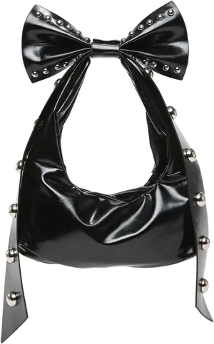 Verdusa Women's Bowknot Studded Shoulder Handbags Punk PU Leather Top Handle Clutch Purses