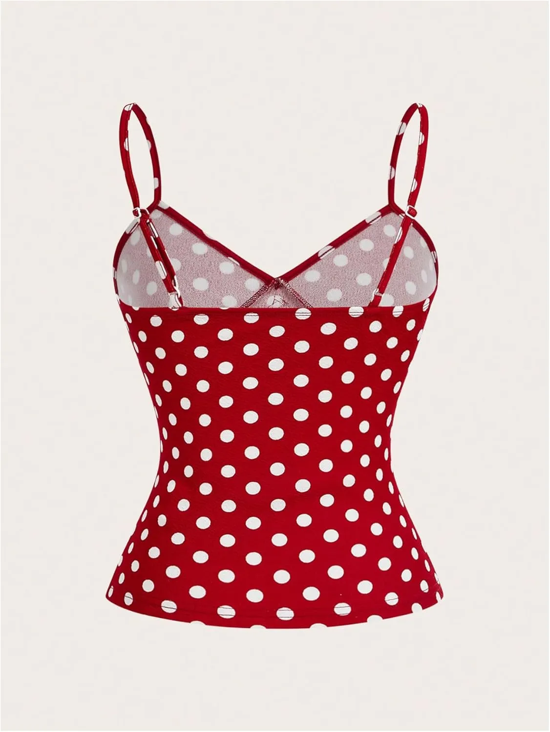 Verdusa Women's Polka Dots Bow Lace Cami Top Sleeveless V Neck Fitted Camisole