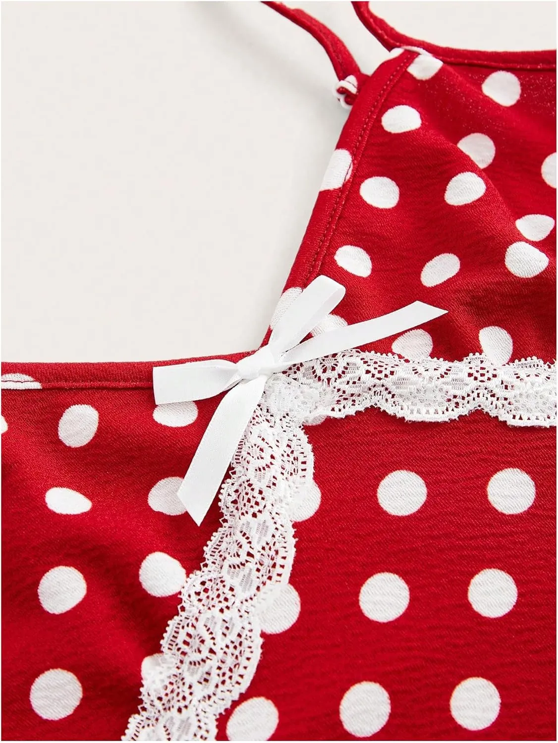 Verdusa Women's Polka Dots Bow Lace Cami Top Sleeveless V Neck Fitted Camisole