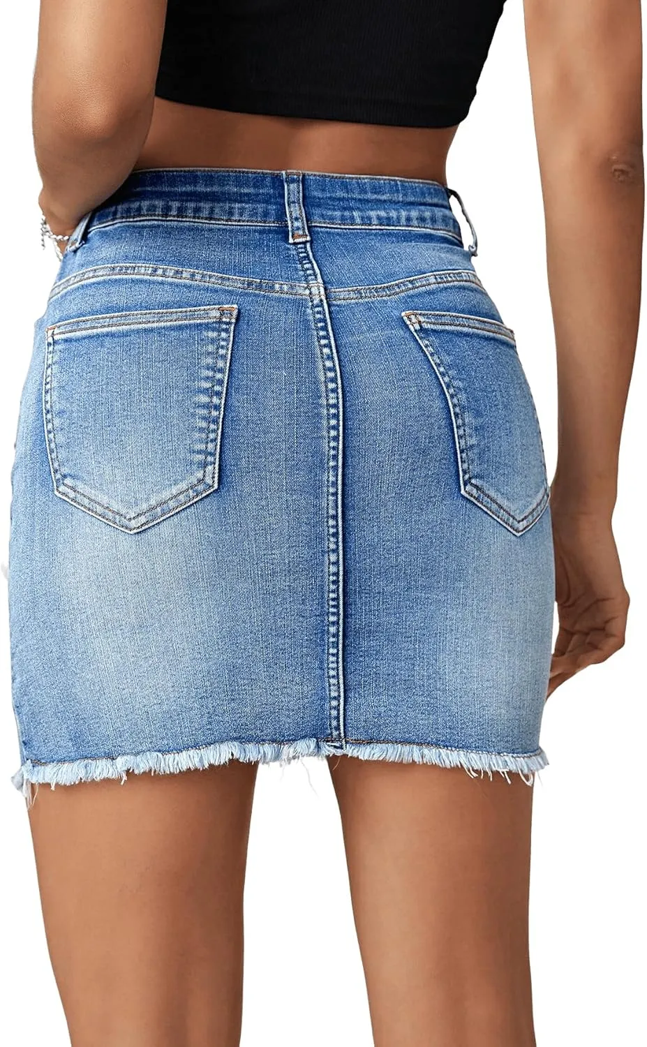 Verdusa Women's Ripped Raw Hem Pencil Bodycon Denim Skirt