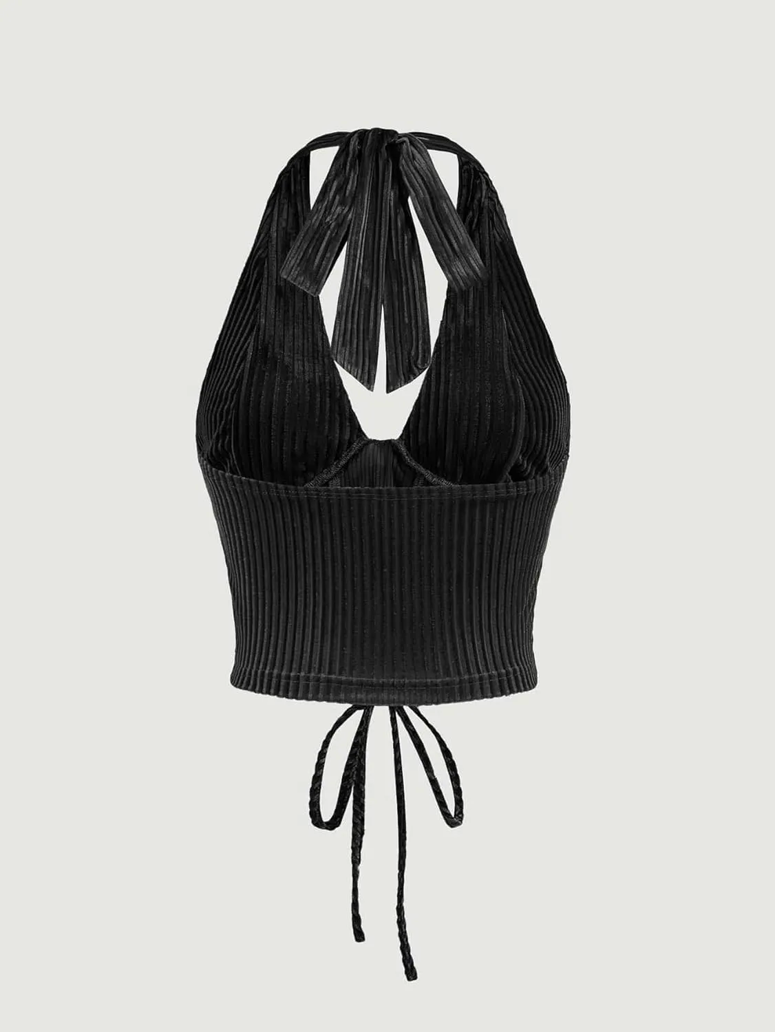 Verdusa Women's Sleeveless Halter Neck Lace Up Front Tie Back Crop Top