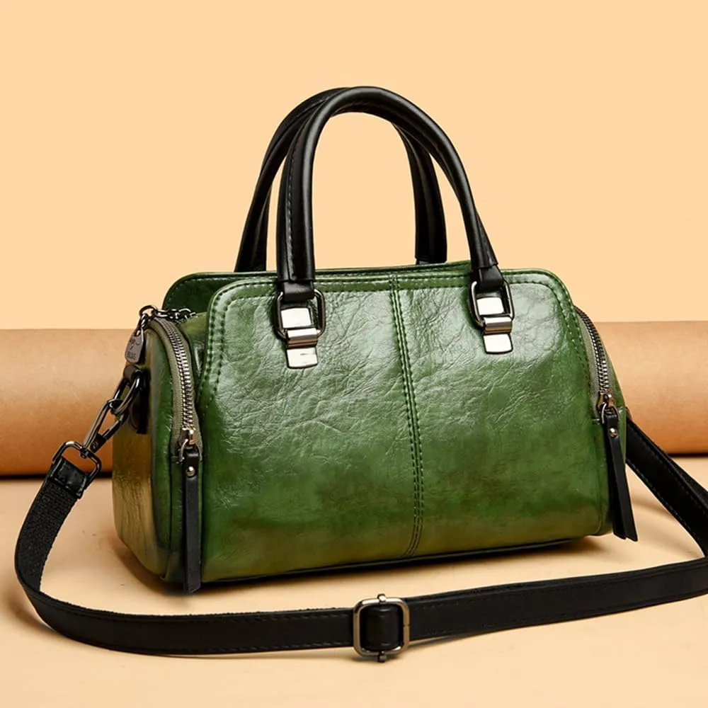 Vintage Leather Satchel Handbag for Women - Stylish Top Handle Crossbody Purse in Yellow