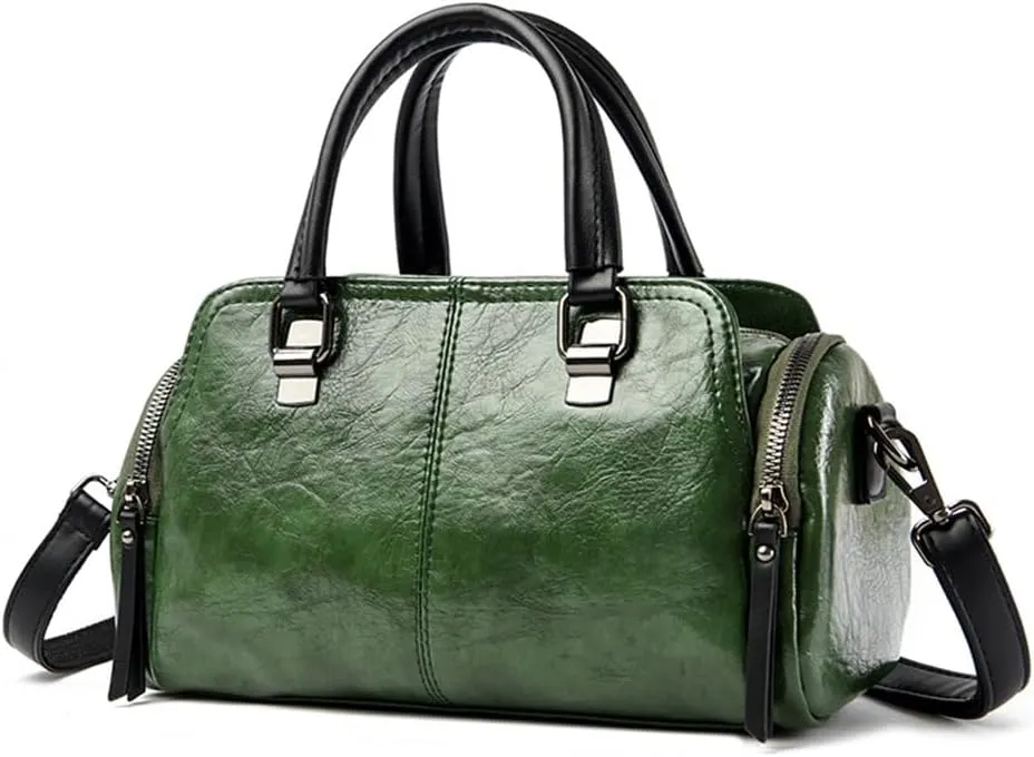 Vintage Leather Satchel Handbag for Women - Stylish Top Handle Crossbody Purse in Yellow