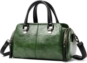 Vintage Leather Satchel Handbag for Women - Stylish Top Handle Crossbody Purse in Yellow