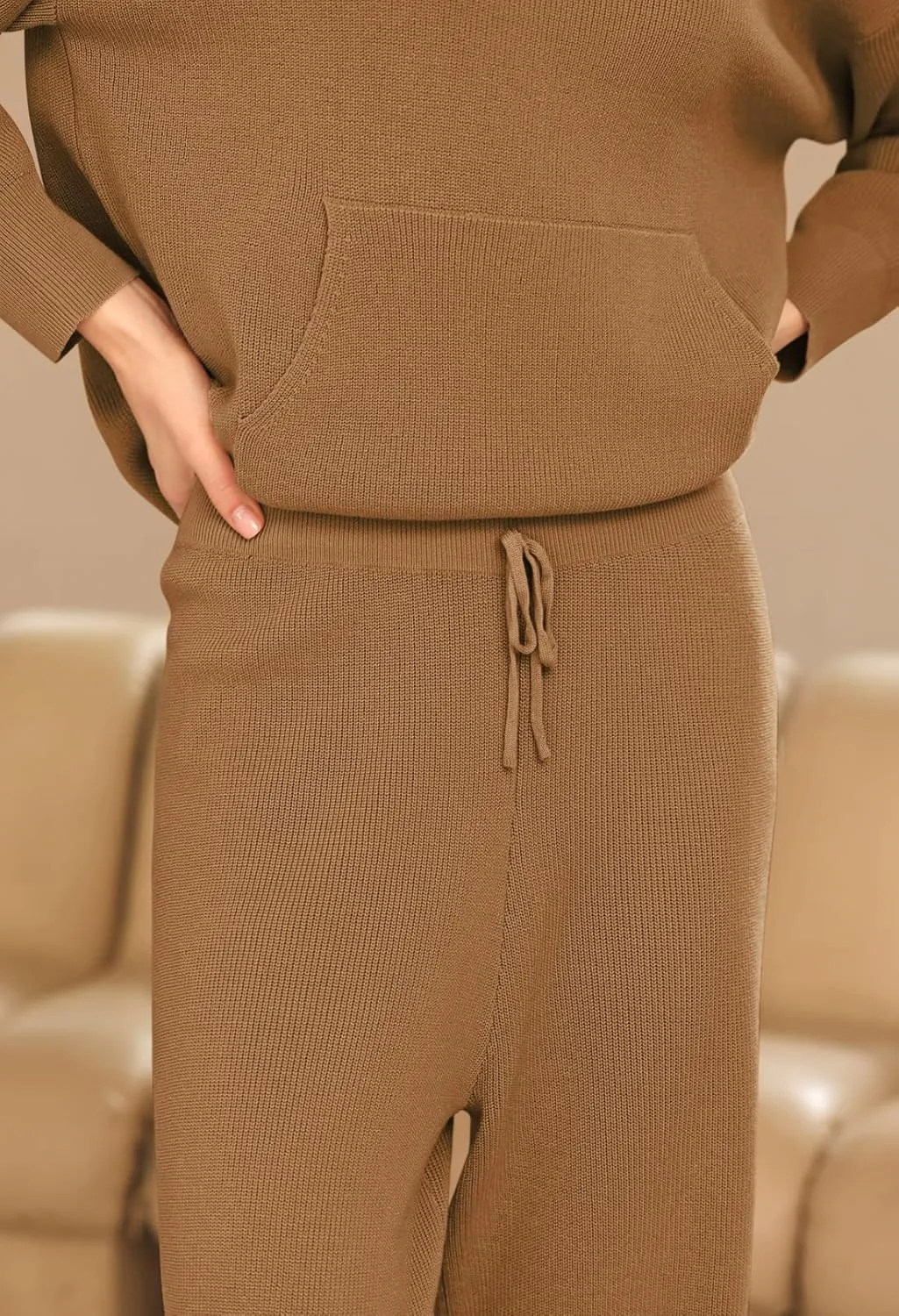 Viottiset Women's 2 Piece Outfits Sweater Set Long Sleeve Hoodies With Pocket Wide Leg Pants Lounge Sets Tracksuit